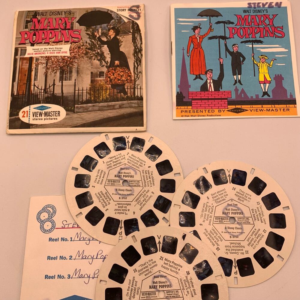 Vintage Mary Poppins View-Master 3 Reel Set with Storybook Envelope Sawyer's